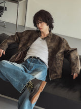 Bolt piping crack leather jacket