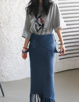 ニットフリンジビスチェロングドレス