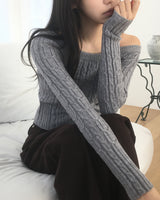 リンクツイステッドスリムフィットオフショルダーニットウェア