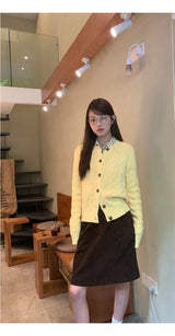 Yellow Twisted Button Round Cardigan