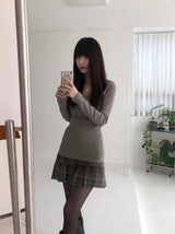 Top checkered pleats skirt (one color)