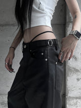 [unisex] サイドバックルレザーワイドパンツ