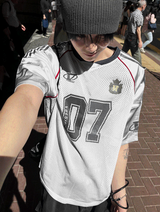 Matte Black & Silver White Mesh Track Short-Sleeve Tee
