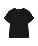 (W) ラッキークローバーセミクロップヘンリーネック半袖Tシャツ_2 Color