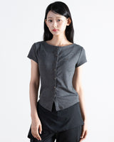 Open Boat Neck T-Shirt Melange Charcoal