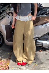 Lace Beige Round Wide Cotton Pants