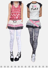 Escape Paradise Loveplayshop - A niche design featuring Y2K prints and irregular graffiti, with a full coverage of unique patterns on the silk stockings.
