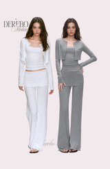Anna lace cardigan training three-piece set (Sleeveless cardigan, pants)