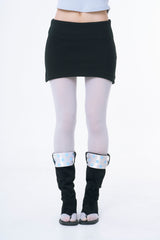 Curved  Lace Trim Mini Skirt (BLACK)