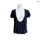 (3color) Deep Shirring U-Neck Flare Short Sleeve Tee