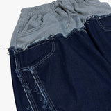 layered deconstructed denim capri shorts_blue