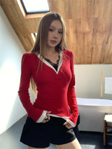 レースレイヤード長袖VネックTシャツ