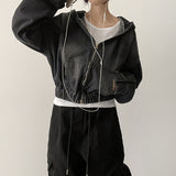 Mile Washing Crop Banding Denim Hooded Zip-Up