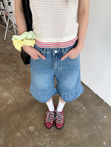 デニムフリルバミューダパンツ