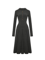 NyDkyel™ Knit hooded dress with irregular buttons embellished with fleece feel pit stripe