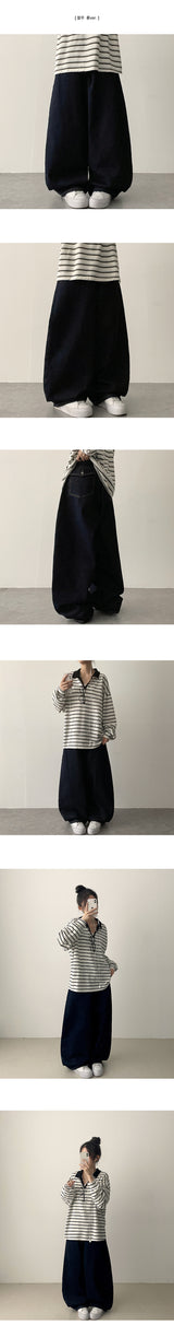[Short & Basic Selection*] Ig バックポケットバルーンフィット 生地デニムワイドパンツ