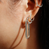 silver bezel bead huggie hoop rhodium plating + 925 silver earrings E066-05H
