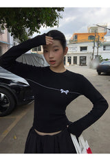 ボウラインラウンド長袖ニットTシャツ