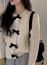 Velvet Ribbon Cable Knit Cardigan (3color)