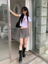 CHECK CHIFFON MINI SKIRT (4C)