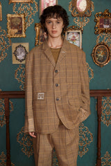 WOOL CHECK SLACKS / BEIGE
