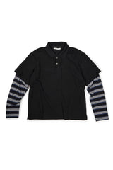(BASE) LAYERED STRIPE POLO L/S TEE (NAVY)