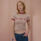 TRIPLE RIBBON RINGER TSHIRT-BEIGE