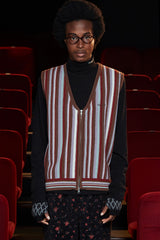 STRIPE ZIP KNIT VEST / BROWN