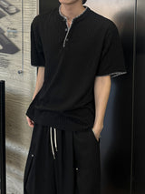 Len Stitch Henley Neck Short Sleeve Knit