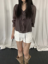 Russell Puff-Sleeve Shirred Blouse