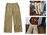 [Hand-Made「007」] Snowflake Studded Pants_Beige&Burgundy