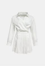Wrap Collar Pleats Mini Dress