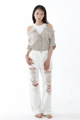 LOOSE OFF-SHOULDER SHIRT_BEIGE