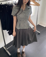 Ashen Checkered Collar Pintuck Shirt