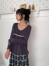 26FW★ [BAONHAUS] Aaron Lace Shirring Long Sleeve Tee