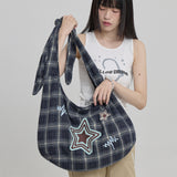 Star Check Applique Shoulder Bag NAVY