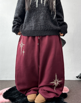 wide balloon fleece-lined hustle fire print wide long pants 🩶 3 COLOR
