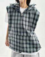 CHECK VEST HOOD ZIP-UP💚🤎 - 3 COLORS