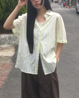 [MADE] Vines Striped Sheer Short-Sleeve Shirt