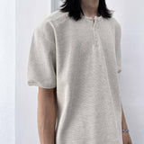 Button Shoulder Henley Waffle Tee