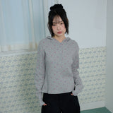 FLOWER WAFFLE BUTTON HOODIE - GRAY
