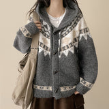 Kao pattern Nordic hooded knit cardigan