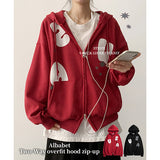 Momo Alphabet Printed Two-Way Oversized Fit Hooded Zip-Up