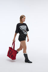 Weekend warrior typography printing tote-bag (Red)_1