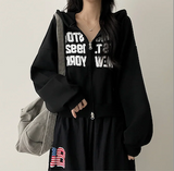 New York Lettering Two Way Cropped Hooded Zip-Up
