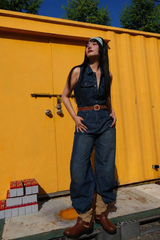 RETRO WESTERN DENIM JUMPSUIT WITH BELT SET