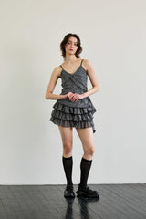 LEOPARD FRILL SLEEVELESS TOP / GRAY