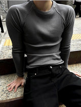 "Muscle Fit Raglan Ribbed Knit (Round Style, Henley Neck Style)"