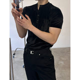 [MUSCLE FIT] Velvet golgi henry neck half t-shirts
