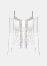 Lauren Check Frill Lace Button T-shirt